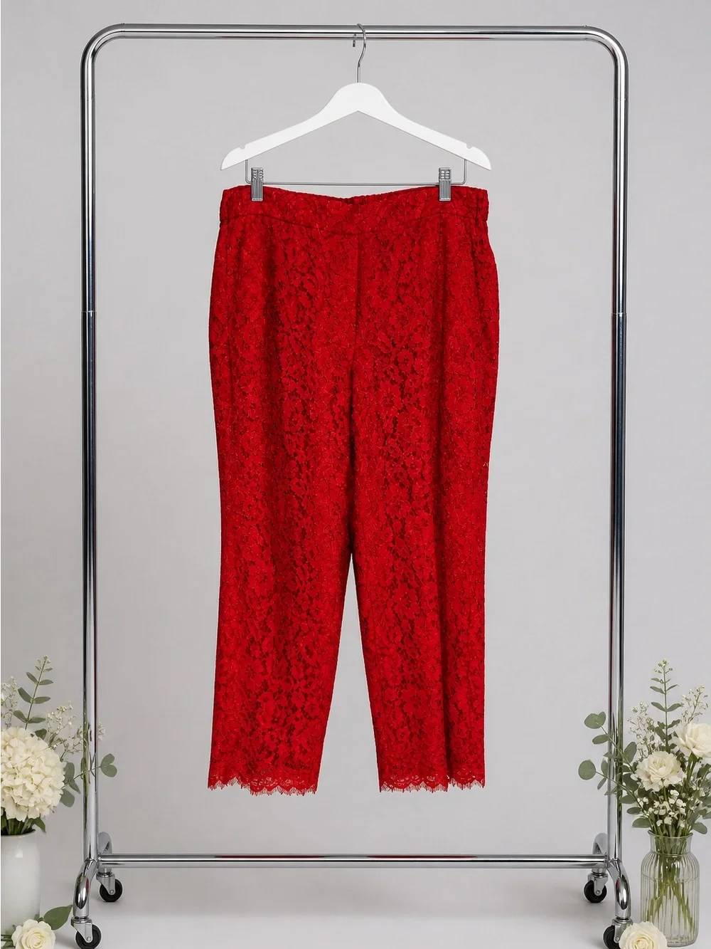J Crew Red Lace Cropped Pull on Pants - Elegant Women's Trousers- Size 16